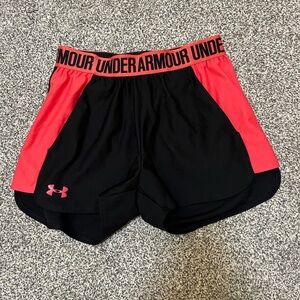Under Armour Women's Black and Red Athletic Shorts